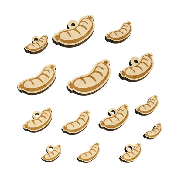 Oktoberfest Wiener Sausage Bratwurst Wood Mini Charms Shapes DIY Craft Jewelry - With Hole - 30mm (6pcs)