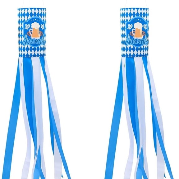 Oktoberfest Windsock 2pcs Summer Blue and White Beer Pattern Outdoor for Party /Beer Culture/Tasting Event Decor3.9439.37in