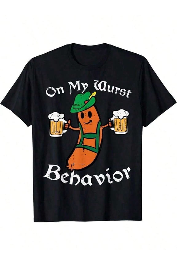 Oktoberfest On My Wurst Behavior Funny German Men T-Shirt Selected Pure Interesting Design DIY Short Sleeve T-Shirt For Men, Soft And Breathable, Suitable For All Seasons, Comfortable, Casual And Spo