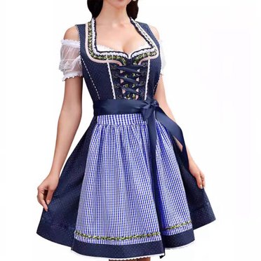 Lace-up Dirndl Dress For Women German Maid Oktoberfest Traditional Costumes Carnival...