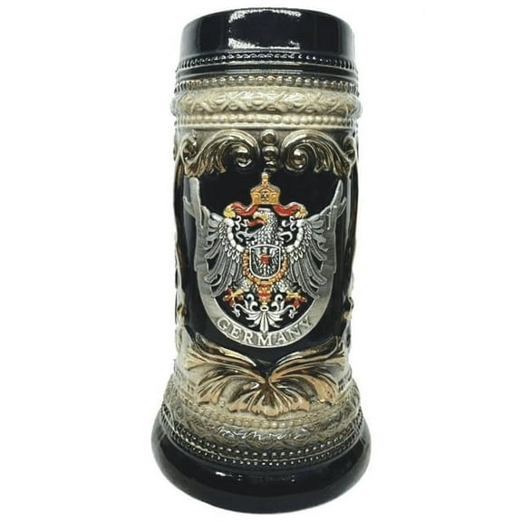 OktoberfestHaus German "Adler" Eagle Hand-Painted Metal Medallion Ceramic Beer Stein | .6 Liter