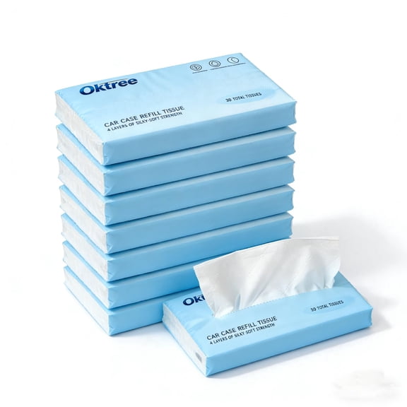 Oktree Car Tissue Refills, 8 Packs, 240 Sheets, 4-Ply Facial Tissues for Car Visor, Cup Holder, Travel and Home