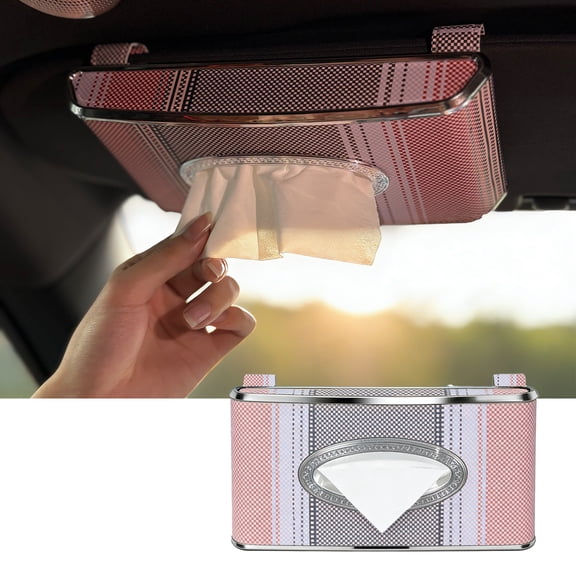 Oktree Car Tissue Holder, Hanging Faux Leather Visor Holder for Sun Visors & Back Seats, Kevlar-Style Texture