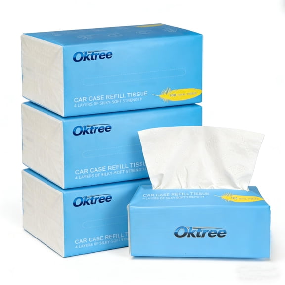 Oktree Ultra Soft Facial Tissues, 4 Packs, 100 Sheets per Pack (400 Total), 4-Ply, Strong & Gentle, Car, Home & Travel Use (1 Count (Pack of 4))