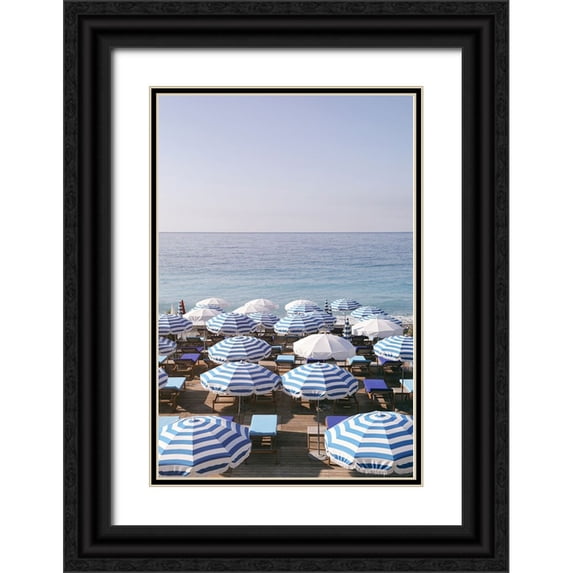 Okula, Carina 23x32 Black Ornate Wood Framed with Double Matting Museum Art Print Titled - French Riviera Sea Stripes