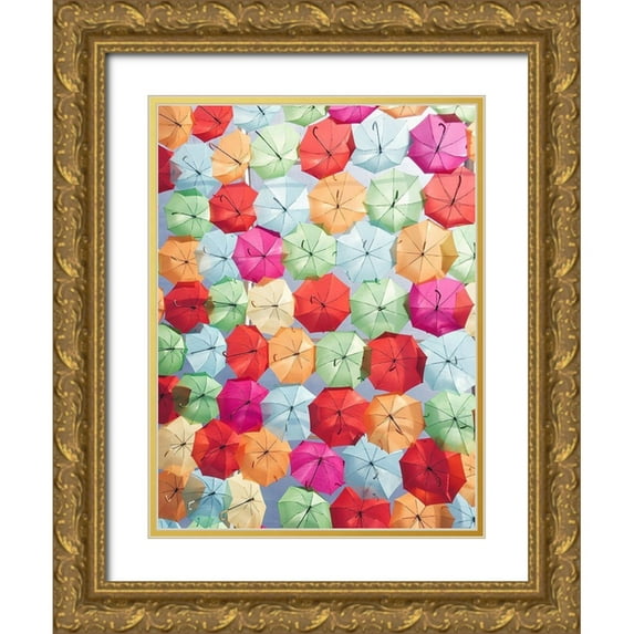 Okula, Carina 25x32 Gold Ornate Wood Framed with Double Matting Museum Art Print Titled - Portugal Umbrella 2