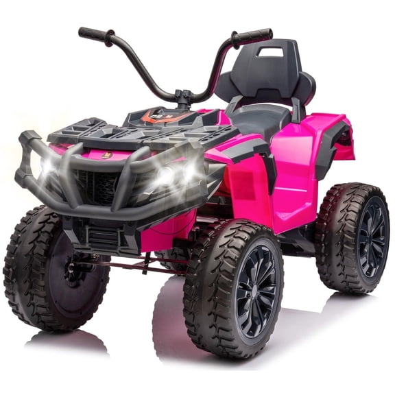 Okybaby 12V Kids Ride on Electric ATV with Realistic Off-Road Design, 2WD, Dual Motors, Electric Kids Ride on Toy Cars with MP3, LED Lights for Kids Aged 3+,Rose Pink