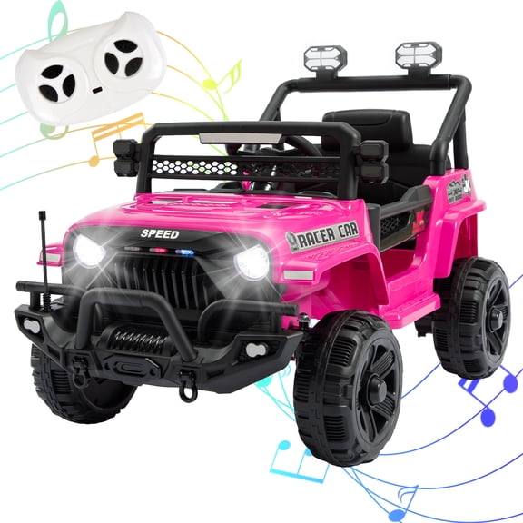 Okybaby 12V Kids Ride on Toys with Remote Control&Four-wheel Suspension, Eelectric Ride on Truck Car with Dual Motors, Bluetooth, LED Lights,MP3, USB, Toddler Toys Car for Kids 2 , Pink