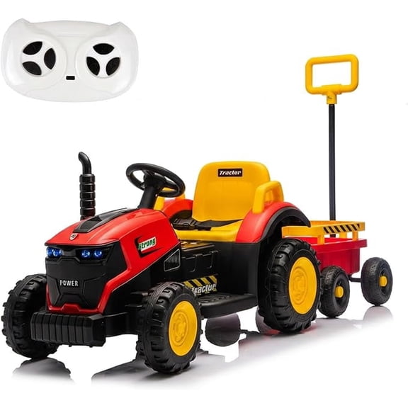 Okybaby 12V Kids Ride on Tractor with Detachable Trailer, Electric Ride on Toys Car with Remote Control,LED Lights,Bluetooth,USB,MP3, Kids Tractor for Kids Aged 2-6,Red