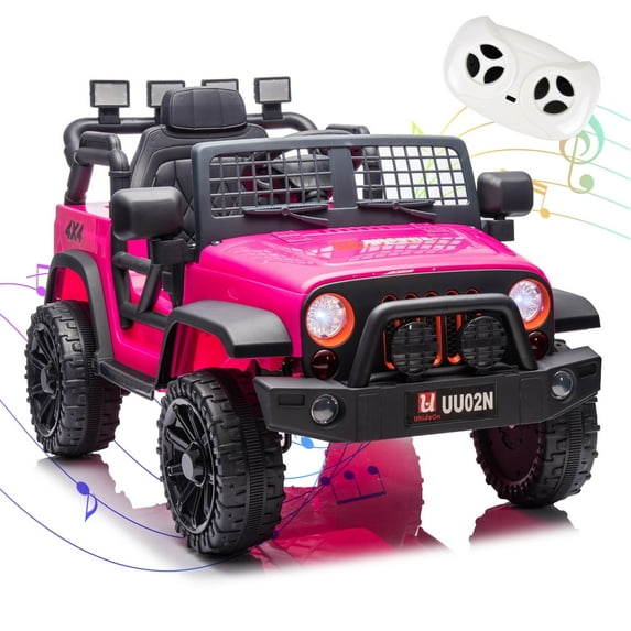Okybaby 12V Kids Ride on Truck Car with Parent Control, Spring Suspension, Powered Ride on Toy Cars with Bluetooth,USB,LED Lights, Toddler Electric Toys Car for Kids Aged 2-8,Pink