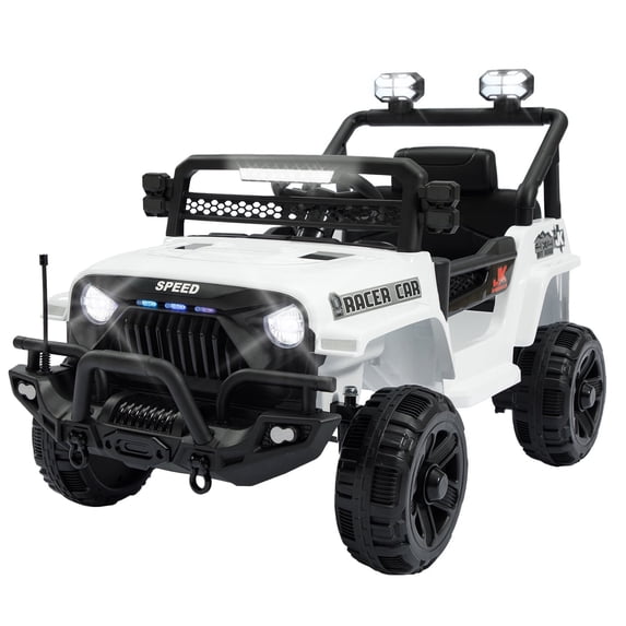 Okybaby 12V Kids Ride on Truck Car with Parents Remote,Electric Power Ride on Toy Car with LED Light,USB/TF Slot,Bluetooth,MP3,Ride on Truck Car for Kids Aged 3+, White