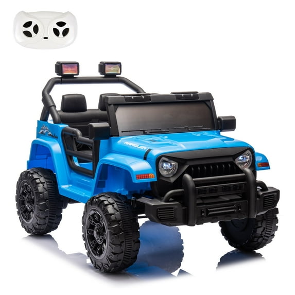 Okybaby 12V Kids Ride On Truck Car with Remote Control&Four-wheel Suspension, Toddler Electric Ride on Toys with Dual Motor,LED Light/USB/Bluetooth/Bonus Stickers for Kids 2+,Blue