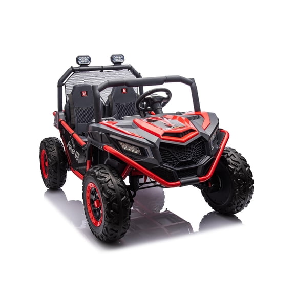 Okybaby 12V Kids Ride On UTV, 2 Seater Electric Car with Parental Remote Control, Metal Frame, 4x80W Motors, LED Lights, Safety Belts, 2-6 MPH, Max 130 LBS, for Boys Girls Ages 3+, Red