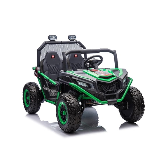 Okybaby 12V Kids Ride On UTV, 2 Seater Electric Car with Parental Remote Control, Metal Frame, 4x80W Motors, LED Lights, Safety Belts, 2-6 MPH, Max 130 LBS, for Boys Girls Ages 3+,Green