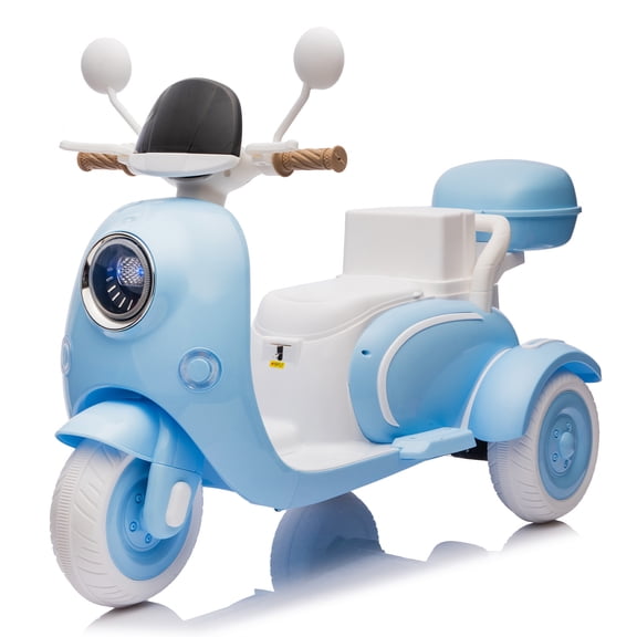 Okybaby 12V Two Seater Kids Ride on Motorcycle, 3 Wheels Electric Motorcycle with Bluetooth,USB,Music,LED Light, Powered Ride Toys Car for Kids Aged 3-6,Blue