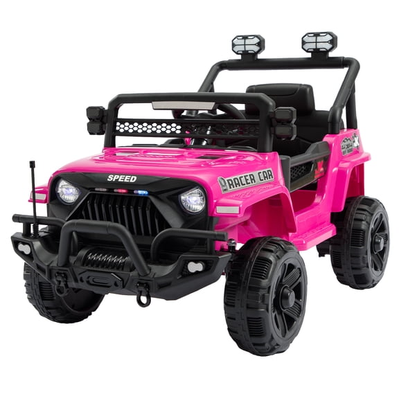 Okybaby 12V Two Seater Kids Ride On Truck Car with Remote Control&Four-wheel Suspension, Toddler Electric Ride on Toys with Dual Motor,LED Light/USB/Bluetooth/Bonus Stickers for Kids 2+,Pink