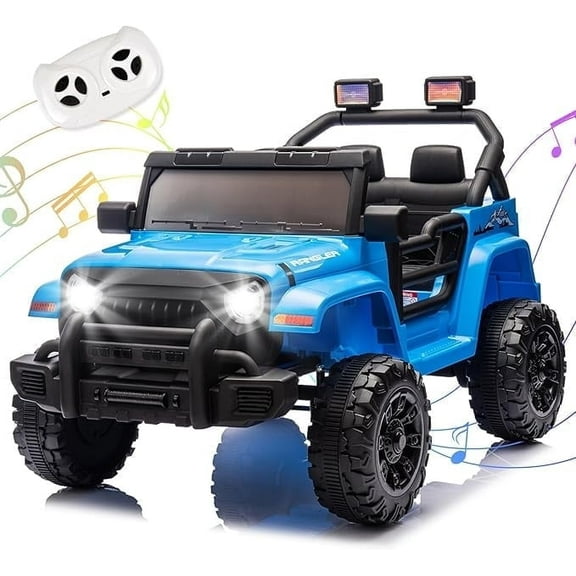 Okybaby 12V Kids Ride On Truck Car with Remote Control&Four-wheel Suspension, Toddler Electric Ride on Toys with Dual Motor,LED Light/USB/Bluetooth/Bonus Stickers for Kids 2+,Blue