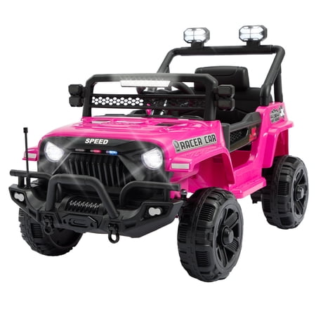 Okybaby 12V Two Seater Kids Ride On Truck Car with Remote Control&Four-wheel Suspension, Toddler Electric Ride on Toys with Dual Motor,LED Light/USB/Bluetooth/Bonus Stickers for Kids 2+,Pink