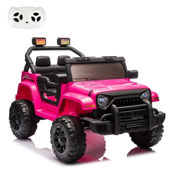 Okybaby 12V Two Seater Kids Ride On Truck Car with Remote Control&Four-wheel Suspension, Toddler Electric Ride on Toys with Dual Motor,LED Light/USB/Bluetooth/Bonus Stickers for Kids 2+,Pink