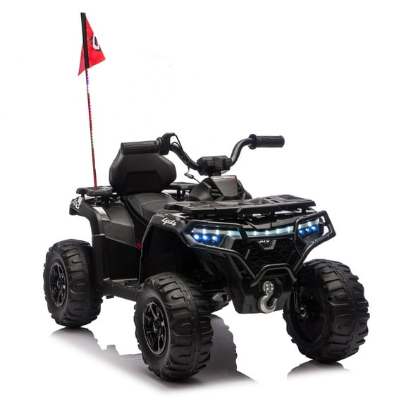 Okybaby 24V 160W Kids Ride on Electric ATV with Realistic Off-Road Design,2WD,Bright Flags, Electric Kids Toy Cars with Muti-color Light, Bluetooth,USB,Music for Kids Aged 3+,Black
