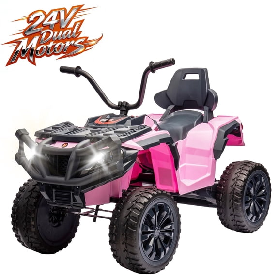 Okybaby 24V Kids Ride on Electric ATV with Dual Motor, Off Road Ride on Toy Cars with 2WD,MP3,LED Lights, Kids Electric ATV for Toddlers Aged 3+, Yellow