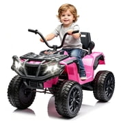 Okybaby 24V Kids Ride on Electric ATV with Realistic Off-Road Design, 2WD, Dual Motors, Electric Kids Ride on Toy Cars with MP3, LED Lights for Kids Aged 3+,Pink