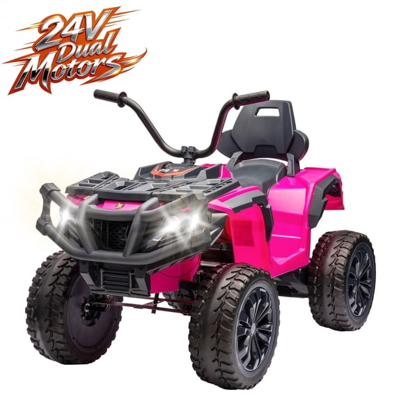 Okybaby 24V Kids Ride on Electric ATV with Realistic Off-Road Design, 2WD, Dual Motors, Electric Kids Ride on Toy Cars with MP3, LED Lights for Kids Aged 3+,Rose Pink