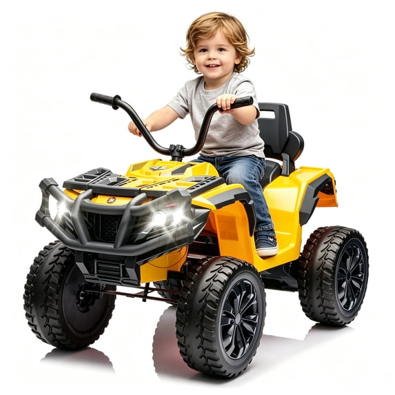 Okybaby 24V Kids Ride on Electric ATV with Realistic Off-Road Design, 2WD, Dual Motors, Electric Kids Ride on Toy Cars with MP3, LED Lights for Kids Aged 3+,Yellow