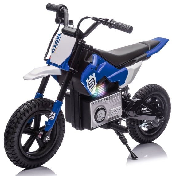 Okybaby 24V Kids Ride On Electric Dirt Bike, 200W High Speed Hub Electric Motorcycle, Max Speed 10MPH, Rear Spring Suspension, Kids Motorbike with Bluetooth&Horn For Kids Aged 5-15,Blue