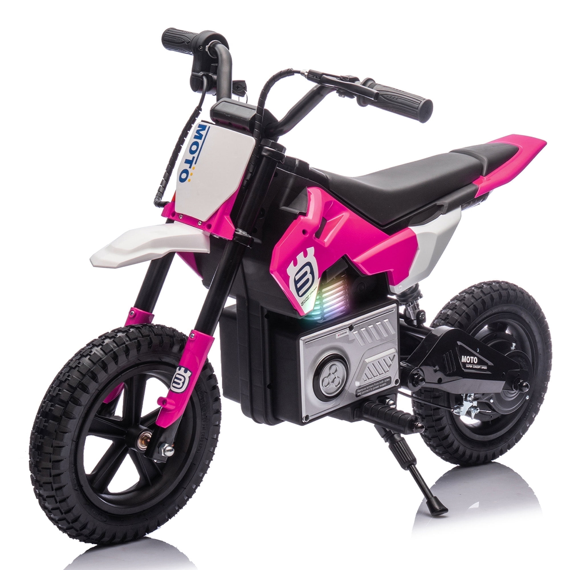 Okybaby 24V Kids Ride On Electric Dirt Bike, 200W High Speed Hub Electric Motorcycle, Max Speed 10MPH, Rear Spring Suspension, Kids Motorbike with Bluetooth&Horn For Kids Aged 5-15,Pink