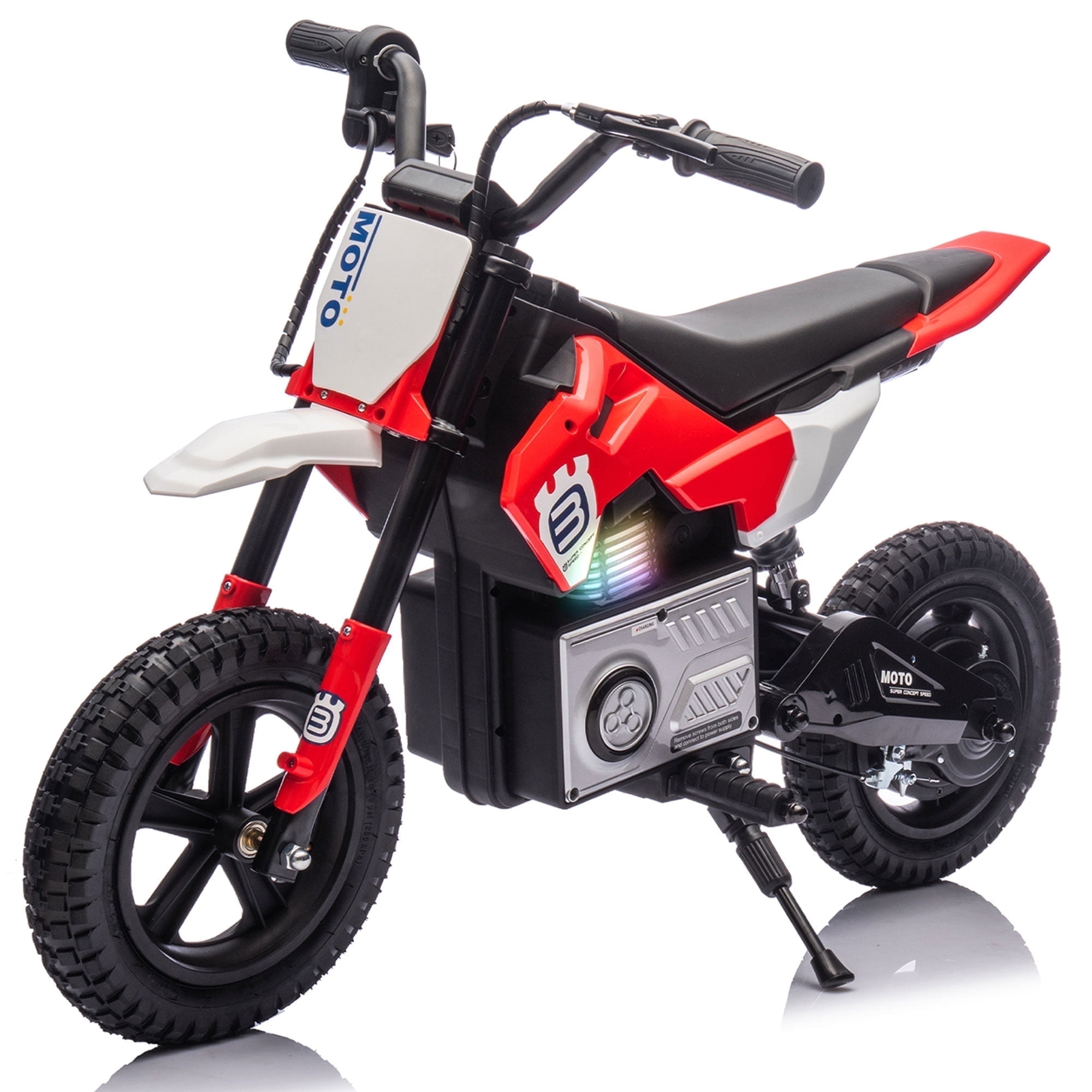 Okybaby 24V Kids Ride On Electric Motorbike, 200W High Speed Hub Electric Motorcycle, Max Speed 10MPH, Beginners Friendly, Rear Spring Suspension,LED lamp, Bluetooth&Horn For Kids Aged 5-15, Red