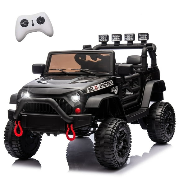 Okybaby 24V Kids Ride on Jeep Car with Parents Remote,400W Motor, Electric Power Ride on Toy Car with High Chassis, Four-wheel Suspension, LED Light,USB,Bluetooth,MP3 for Kids Aged 3+,Black