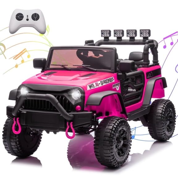 Okybaby 24V Kids Ride on Jeep Car with Parents Remote,400W Motor, Electric Power Ride on Toy Car with High Chassis, Four-wheel Suspension, LED Light,USB,Bluetooth,MP3 for Kids Aged 3 ,Pink