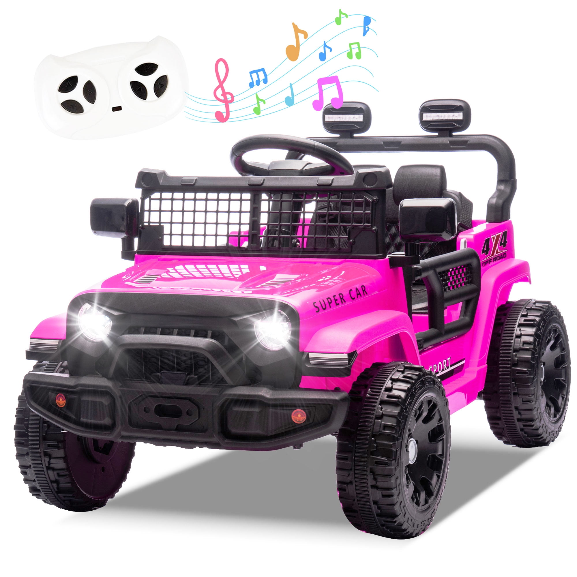 Okybaby 24V Kids Ride On Jeep Car with Remote Control,Four-wheel Suspension, Electric Kids Ride On Toy Car with Dual Motor,LED Light,USB,Bluetooth,MP3 for Kids of 3+, Pink