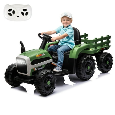 Okybaby 24V Kids Ride on Tractor with Detachable Trailer,Electirc Toy Cars with 200Wx2 Motor&Remote Control, Ride on Toys with Bluetooth,USB,MP3,LED Light for Aged 3-6