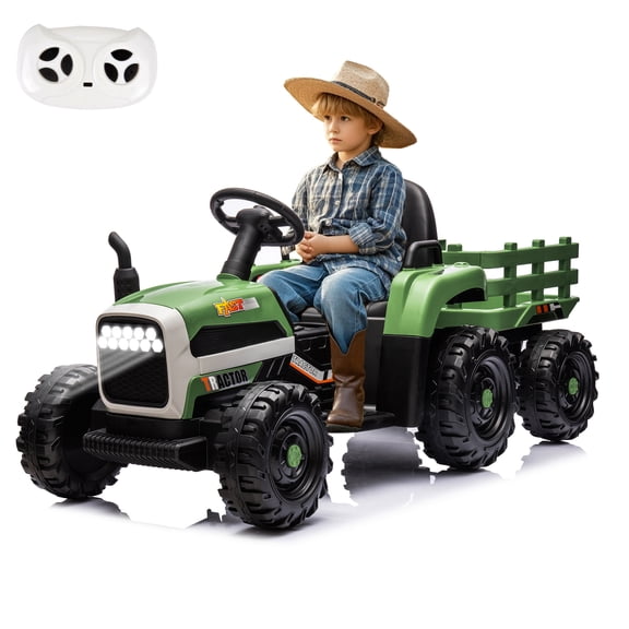 Okybaby 24V Kids Ride on Tractor with Detachable Trailer and Remote Control,Ride on Toys for Toddlers,Electric Toy Cars with 400W Motor,Bluetooth,USB,MP3,LED Light for Aged 3+,Green