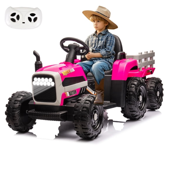 Okybaby 24V Kids Ride on Tractor with Detachable Trailer and Remote Control,Ride on Toys for Toddlers,Electric Toy Cars with 400W Motor,Bluetooth,USB,MP3,LED Light for Aged 3+,Red
