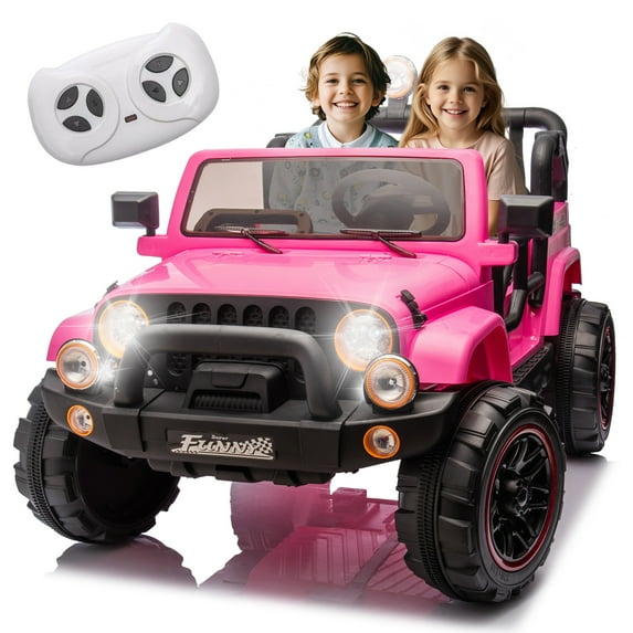 Okybaby 24V Kids Ride On Truck Car with Remote Control&Four-wheel Suspension, Kids Electric Toy Car with 20"Wide Seat,2WD,LED Light,USB,Bluetooth for Kids of 3+,Pink