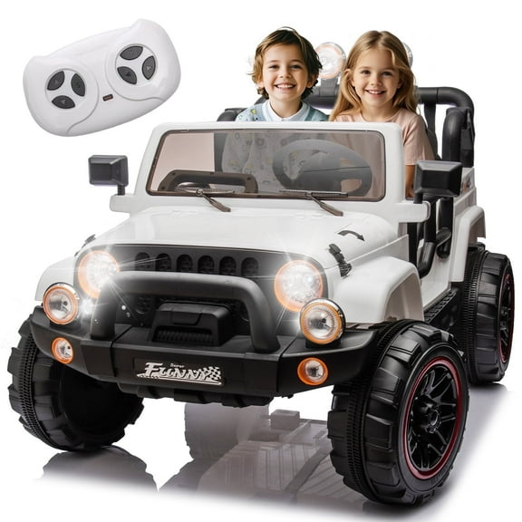 Okybaby 24V Kids Ride On Truck Car with Remote Control&Four-wheel Suspension, Kids Electric Toy Car with 20"Wide Seat,2WD,LED Light,USB,Bluetooth for Kids of 3+,White