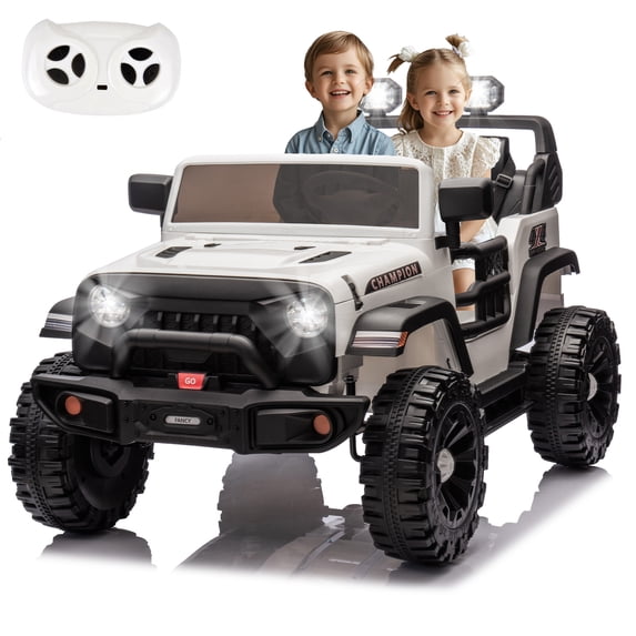 Okybaby 24V Two Seater Kids Ride on Jeep Car with Remote Control, Electric Ride on Toys Car with 20" Seat Wide,400W Motor, Four-wheel Suspension,Bluetooth,LED Light for Kids of 3+,White