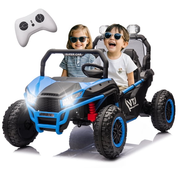 Okybaby 24V Two-Seater Kids Ride On UTV Car Remote Control, Electirc Ride On Toy Cars with Four-wheel Suspension, Bluetooth, 400W, 5 Mph, LED&Rear Searchlight for Kids Aged 3+, Blue