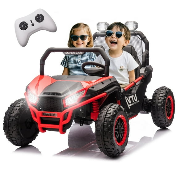 Okybaby 24V Two-Seater Kids Ride On UTV Car Remote Control, Electirc Ride On Toy Cars with Four-wheel Suspension, Bluetooth, 5 Mph, LED&Rear Searchlight for Kids Aged 3+, Red