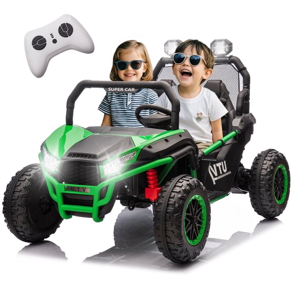Okybaby 24V Two-Seater Kids Ride On UTV Car Remote Control, Electirc Ride On Toy Cars with Four-wheel Suspension, Bluetooth, 5 Mph, LED&Rear Searchlight for Kids Aged 3+, Green