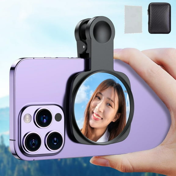 Okywoh Smartphone Selfie Mirror - Compact Adhesive Water Plating Reflection Clip - Black