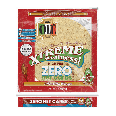 Olé Mexican Foods Xtreme Wellness High Fiber Zero Net Carb Soft Taco Flour Tortilla Wraps, 11.8 oz, 8 Count