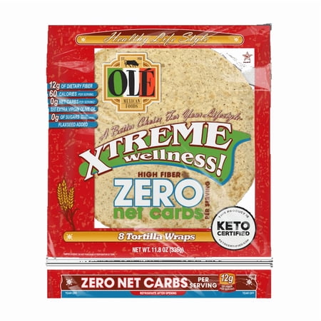 Olé Mexican Foods Xtreme Wellness High Fiber Zero Net Carb Soft Taco Flour Tortilla Wraps, 11.8 oz, 8 Count (Pack of 2)