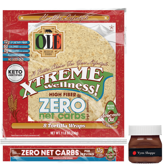 Ol Mexican Foods Xtreme Wellness High Fiber Zero Net Carb Soft Taco Flour Tortilla Wraps, 11.8 oz, 8 Count