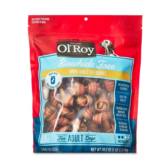Ol' Roy 2.5'' Mini Knotted Bone Peanut Butter Flavor Dry Dog Chews, 50 Count x 2 Bags