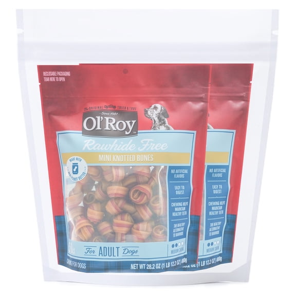 Ol' Roy 2.5'' Mini Knotted Bone Peanut Butter Flavor Dry Dog Chews, 50 Count x 2 Bags