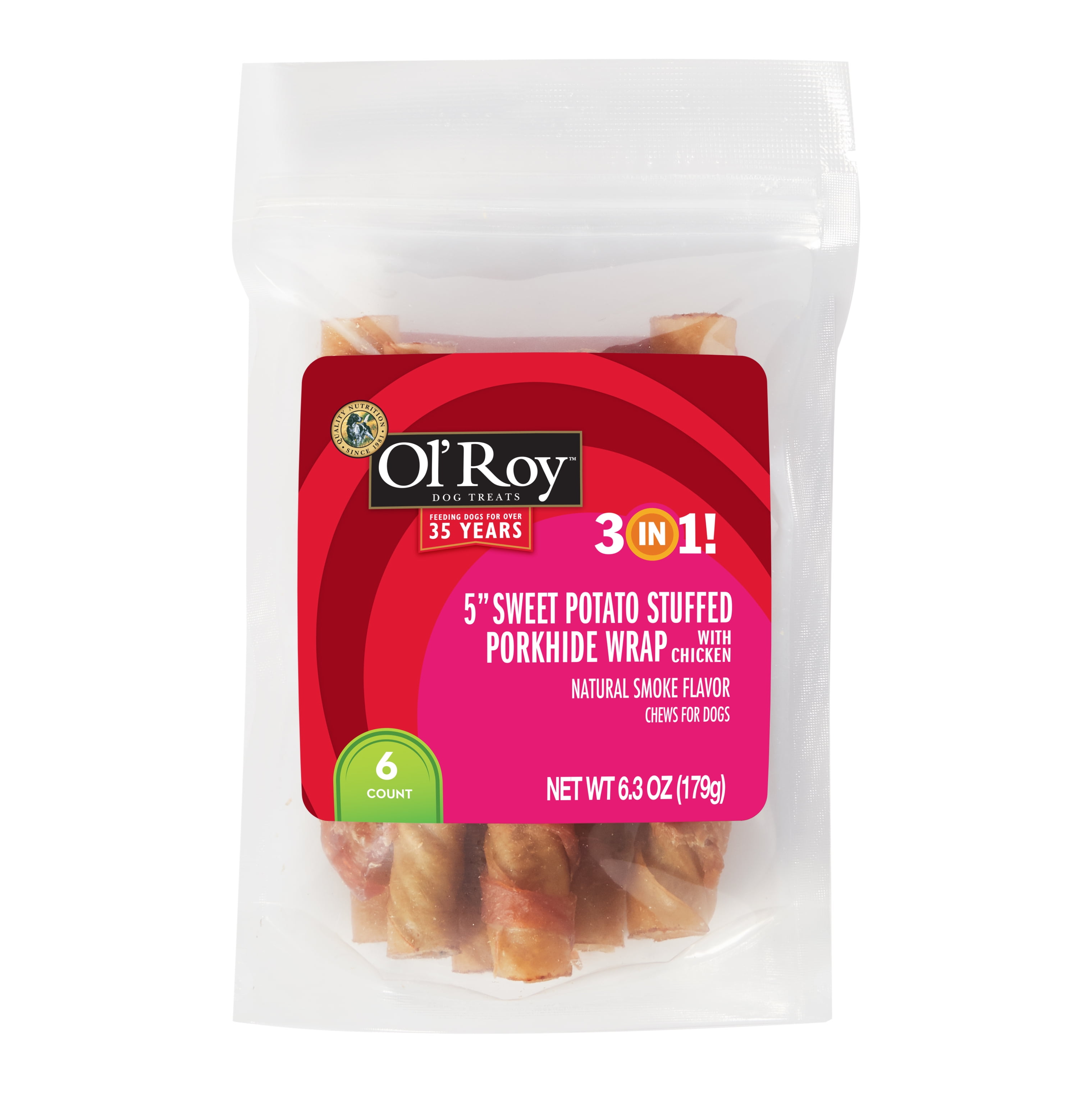 Ol' Roy 3 in 1 5" Sweet Potato Stuffed Porkhide Wrap with Chicken Dog